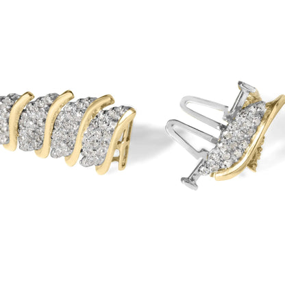 10K Yellow Gold 6.00 Cttw Pave Diamond S-Link Wave Link Bracelet