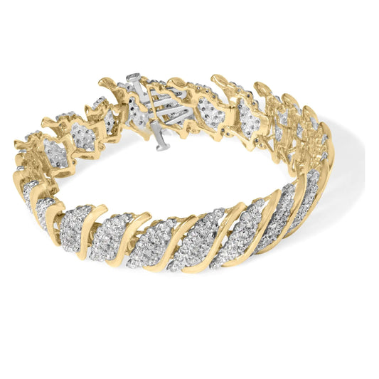 10K Yellow Gold 6.00 Cttw Pave Diamond S-Link Wave Link Bracelet