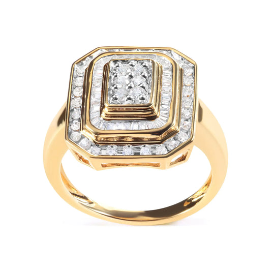 10K Yellow Gold Plated .925 Sterling Silver Round & Baguette Diamond Ring